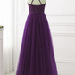 Purple Halter Tulle With Lace Applique Long Prom Dress, A-Line Floor Length Party Dress   cg18202