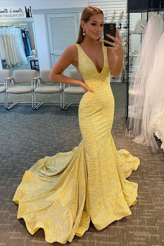 Stunning Yellow Mermaid Prom Dress   cg18263