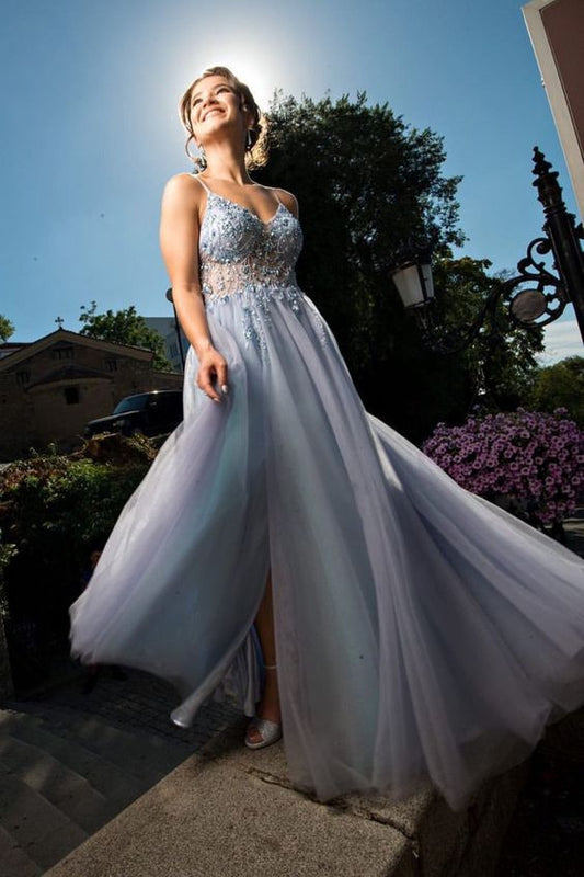 Joyofdress misty blue rhinestiones long prom dresses   cg18291