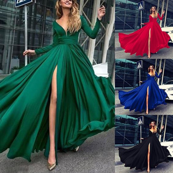 A line long sleeve evening dress Long Prom Dress   cg18330