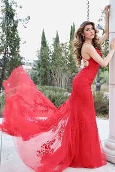 Prom Dress gorgeous mermaid red lace appliqued long formal dress     cg18339