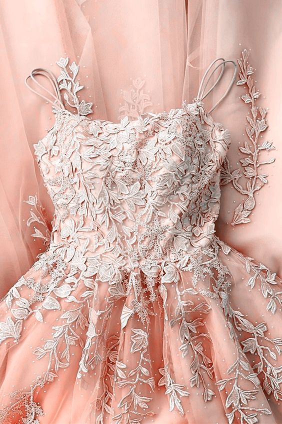 Coral Prom Dresses Ball Gown Lace Embroidery Spaghetti Straps For Girl's Sweet 16 Birthday Party   cg18406