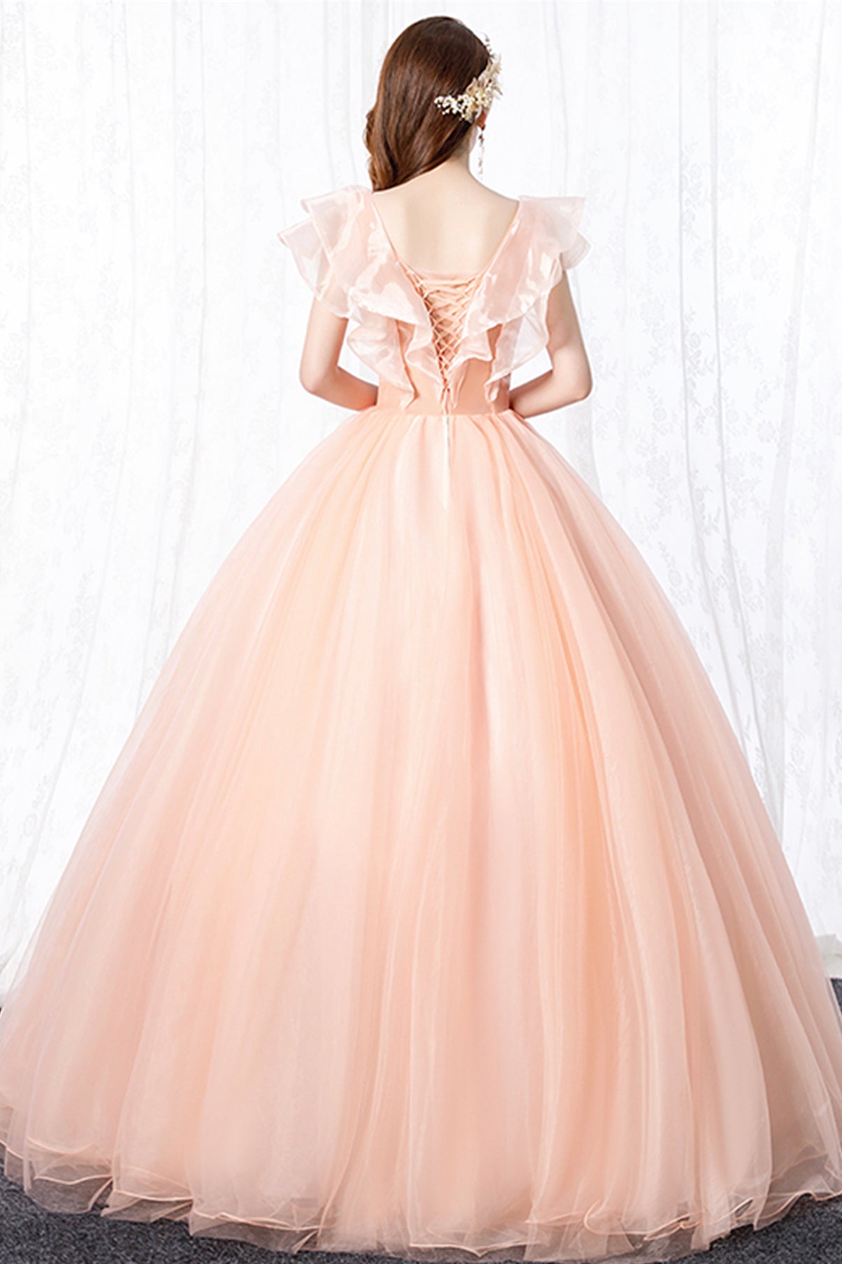 PINK TULLE LACE LONG BALL GOWN DRESS FORMAL DRESS PROM DRESS EVENING DRESS   cg18411