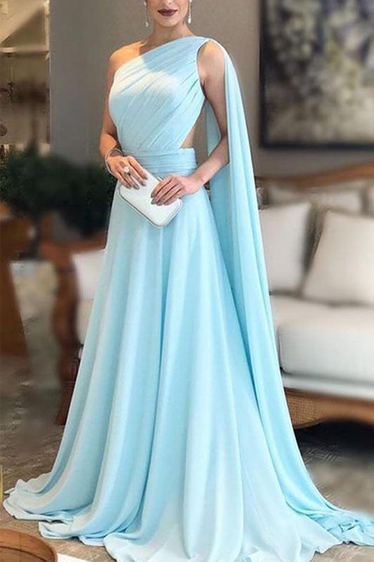 One Shoulder Pleats Sheer Back Evening Dress Prom Dress    cg18516