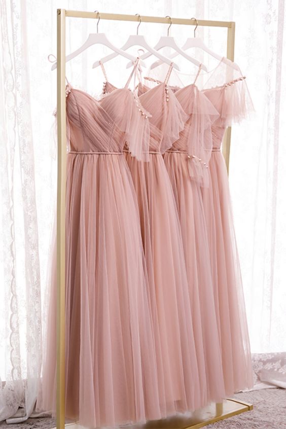 blush pink tulle long bridesmaid dresses prom dress evening dresses   cg18562