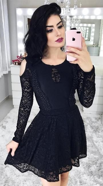long sleeve black homecoming dresses for teens cg1859