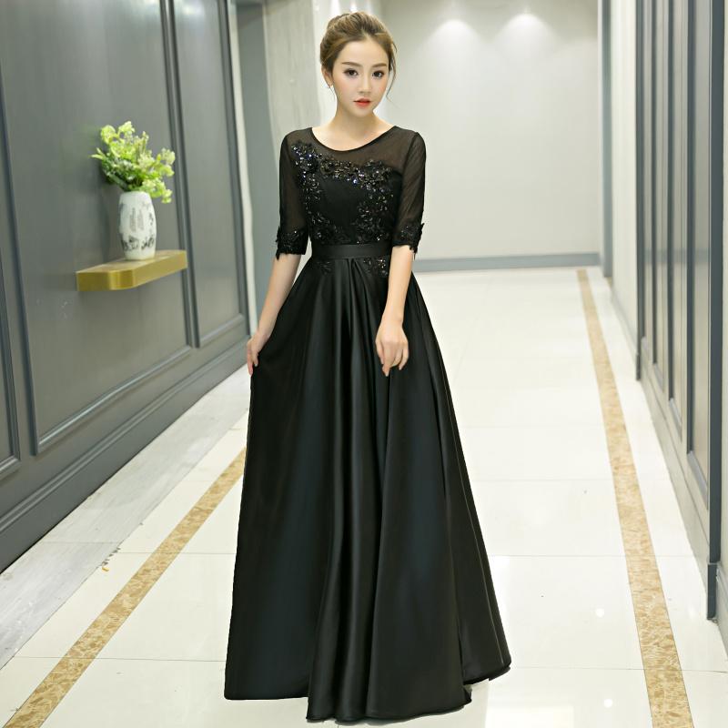 Black Satin Tulle Top Short Sleeves Bridesmaid Dress, Black Long Prom Dress Party Dress   cg18602