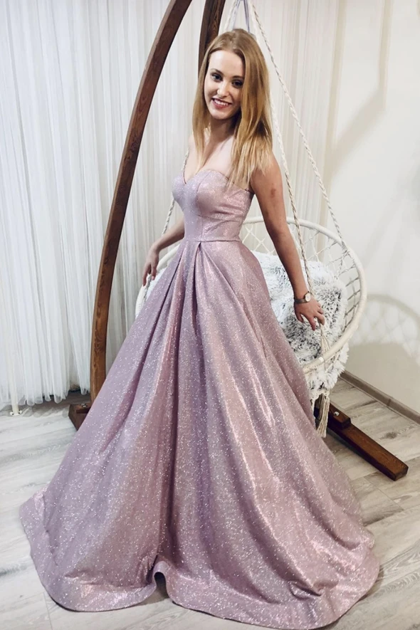 Pink satin long prom dress A line evening dress   cg18702