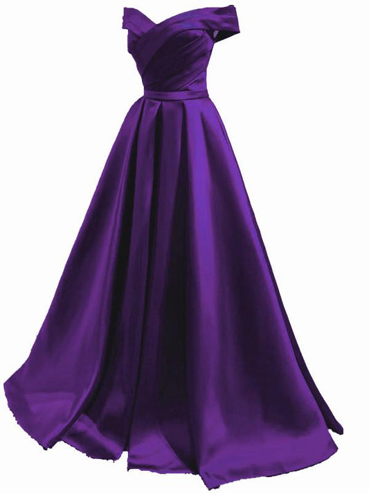 Purple Long Satin Sweetheart Off Shoulder Formal Dress, A-Line Prom Dress Party Dress   cg18703