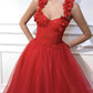 Red Tulle dress fabric Handmade corset with TMD embroidered flowers prom dress   cg18790