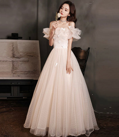 CHAMPAGNE TULLE LONG PROM DRESS EVENING DRESS   cg18801