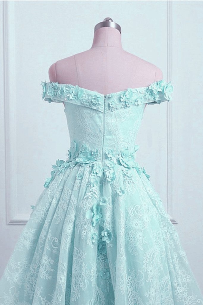 Mint Green Lace Off Shoulder High Low Party Dress, Short Prom Dress Formal Dress   cg18803