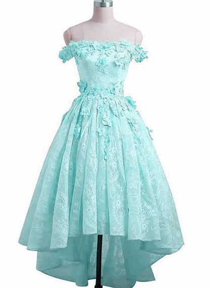 Mint Green Lace Off Shoulder High Low Party Dress, Short Prom Dress Formal Dress   cg18803