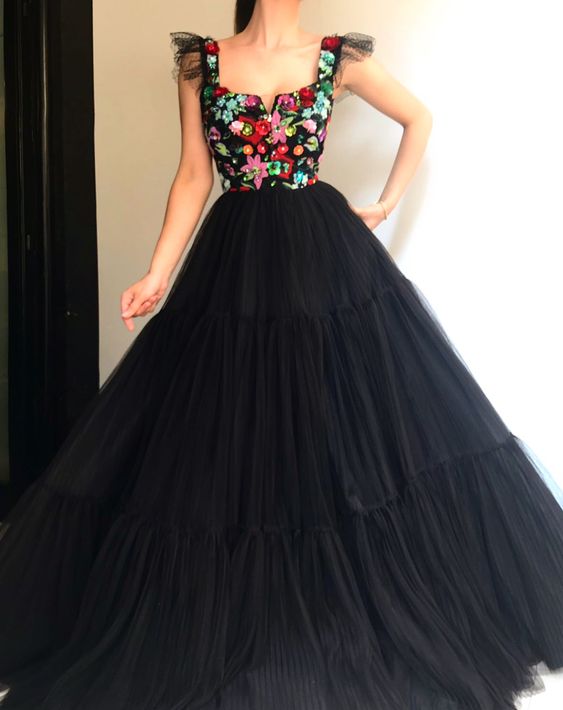 Black long prom dress evening dress Custom made   cg18868