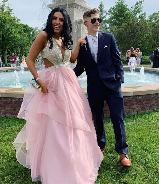 Sparkle Pink Long Tulle Prom Dress cg1905