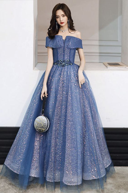 Long Prom Dresses Blue tulle sequins long ball gown dress formal dress    cg19066