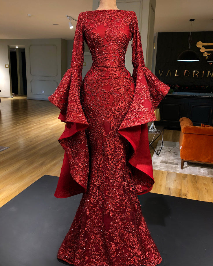 Long Bell Sleeves Sheath Pageant Dress Special Occasion Dress Evening Gown prom dress, evening dress    cg19204