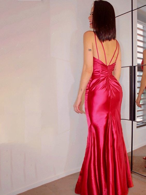 Sheath/Column Satin Sleeveless V-neck Ruched Floor-Length Prom Dresses    cg19241