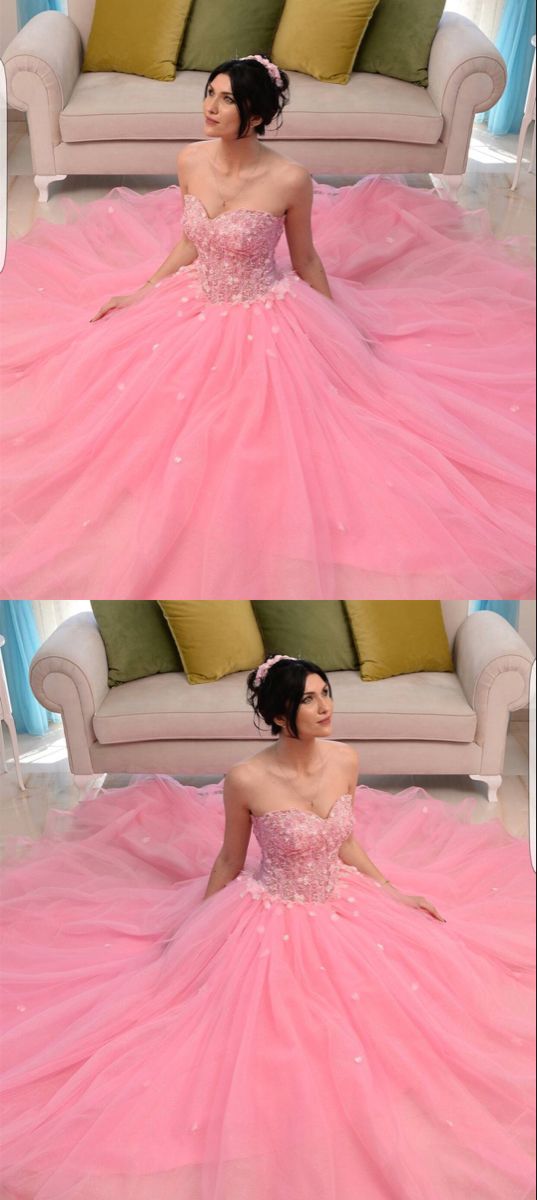 Elegant Long Prom Dresses blush pink quinceanera dresses ball gown sweetheart with 3d flowers   cg19319