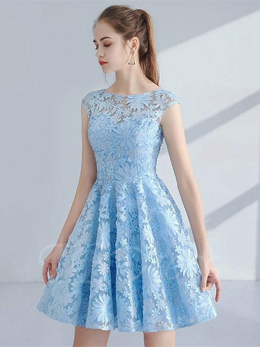 A-Line Cap Sleeves Lace Scoop Knee-Length Homecoming Dress Sweet 16    cg19345