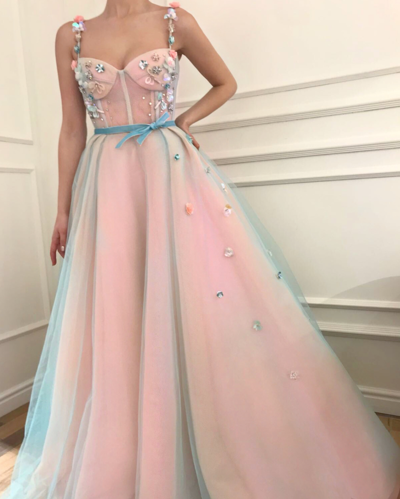 A-line Straps Long Prom Dress With Floral Beading Modest Long Prom Dresses Evening Dress    cg19380