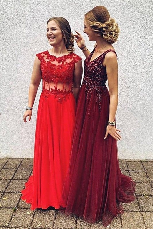 Sexy Beaded Red See Through Prom Party Dress Scoop Cap Sleeves With Appliques    cg19434