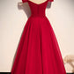 RED TULLE LONG A LINE PROM DRESS RED EVENING DRESS    cg19455