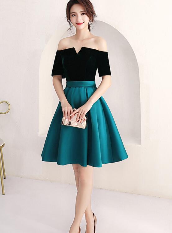 Short Green And Black Off Shoulder Wedding Party Dress Homecoming Dress   cg19467