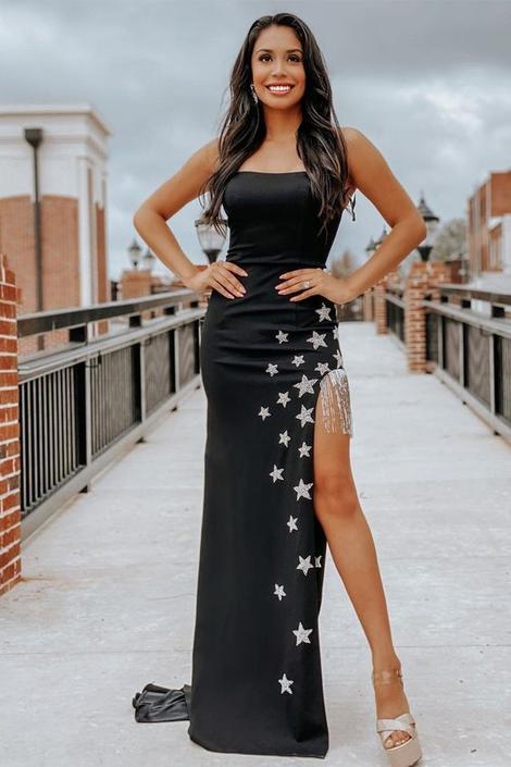 Star Black Strapless Long Prom Dress    cg19512