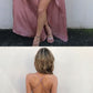 A-Line V-Neck Criss-Cross Straps Floor-Length Rose Pink Prom Dress cg1956