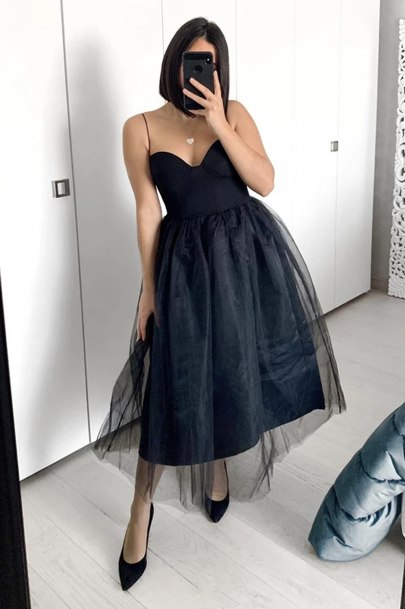 Black tulle short A line prom dress evening dress    cg19582