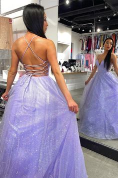 A-line shiny lavender long prom dress with lace up back    cg19640