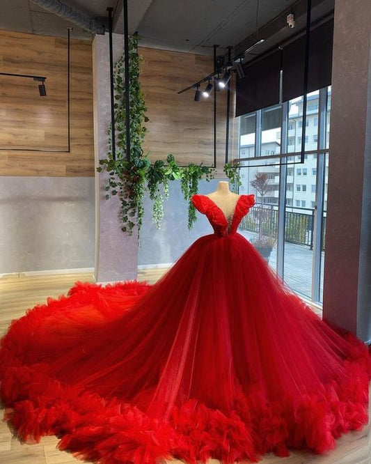 red long prom dress ball gown evening dress     cg19654