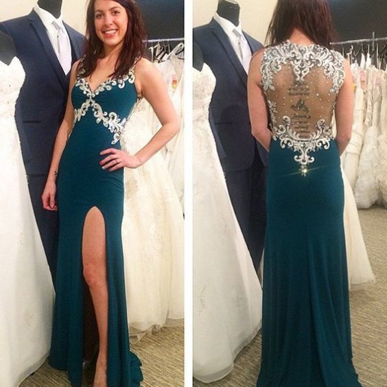 Lace Appliques Long Prom Formal Prom Dresses    cg19690