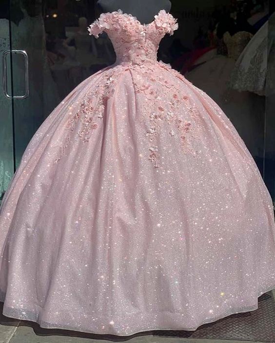 Pink Glitter Sweetheart Prom Dress Ball Gown    cg19712