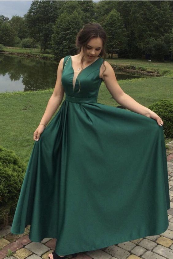 Long Green Satin Formal prom Dress    cg19724