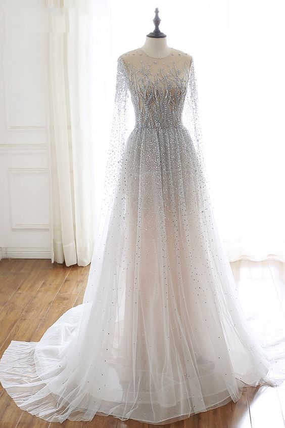 Stunning Silver Beaded Long Formal Dress Prom Dress    cg19815