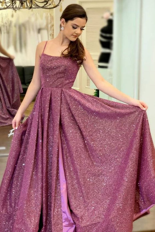 2021 cheap long prom dress, glitter plum prom dress with slit, prom dresses    cg19816