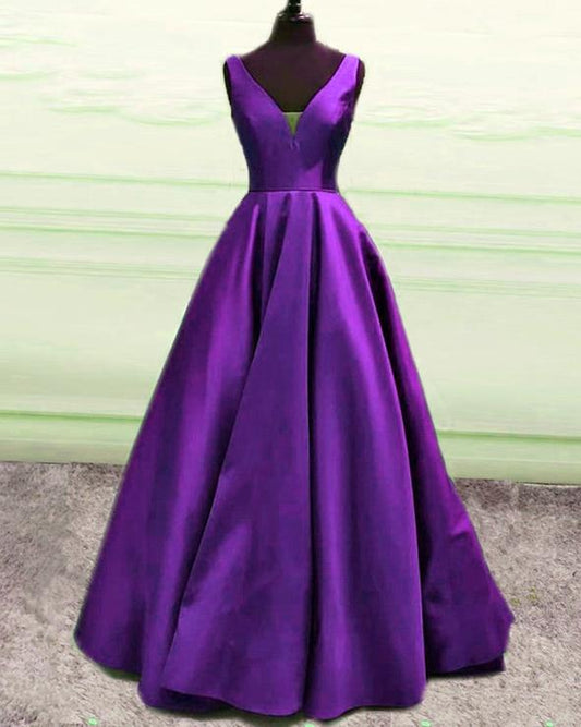 Simple Prom Ball Gown V Neck Dresses Satin    cg19820