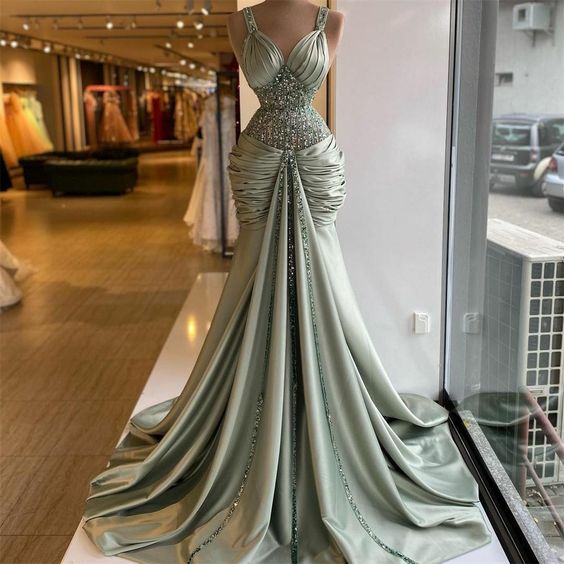 green prom dress, sweetheart prom dresses, pleats prom dresses, crystal prom dresses    cg19826