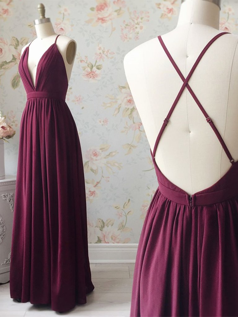 A Line V Neck Backless Burgundy Prom Dresses, V Neck Backless Burgundy Formal Bridesmaid Dresses cg1983