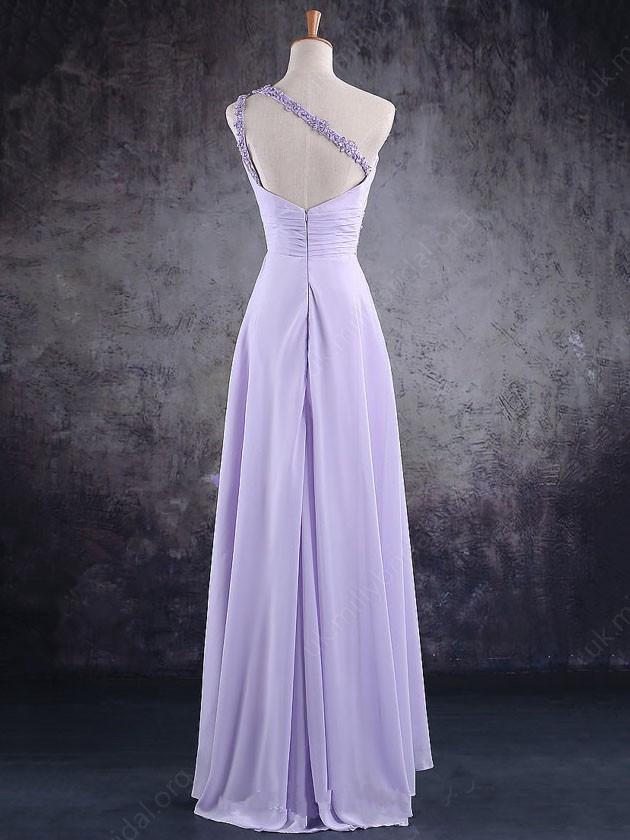 Light Purple One Shoulder Lace Applique Chiffon Party Dress Prom Dresses    cg19927