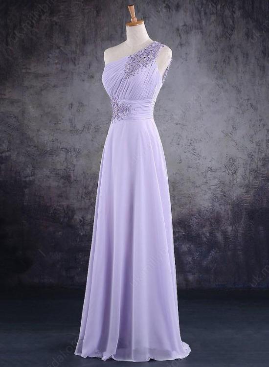 Light Purple One Shoulder Lace Applique Chiffon Party Dress Prom Dresses    cg19927