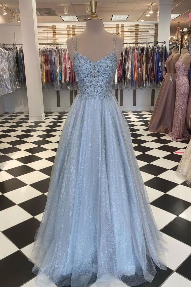 Gray tulle lace long prom dress gray tulle formal dress    cg19929