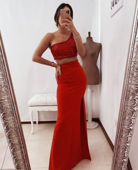 Two Piece Red Long Prom Dress Long Prom Dresses   cg19943