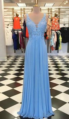 Sexy Prom Dresses with V-Neck Appliqued Lace Long Chiffon Party Gowns    cg19952