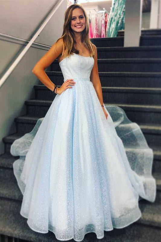 A-line light blue long prom dress 2021 formal dress    cg19981