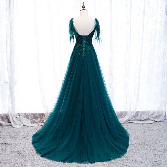 princess dark green fromal dress with appliques, cheap long prom dress 2021, women fashion prom dress   cg19993