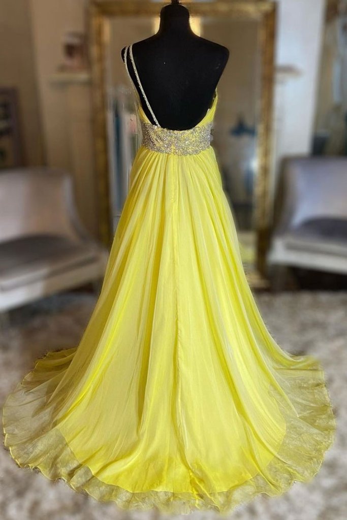 YELLOW ONE SHOULDER TULLE LONG PROM DRESS YELLOW EVENING DRESS    cg20010