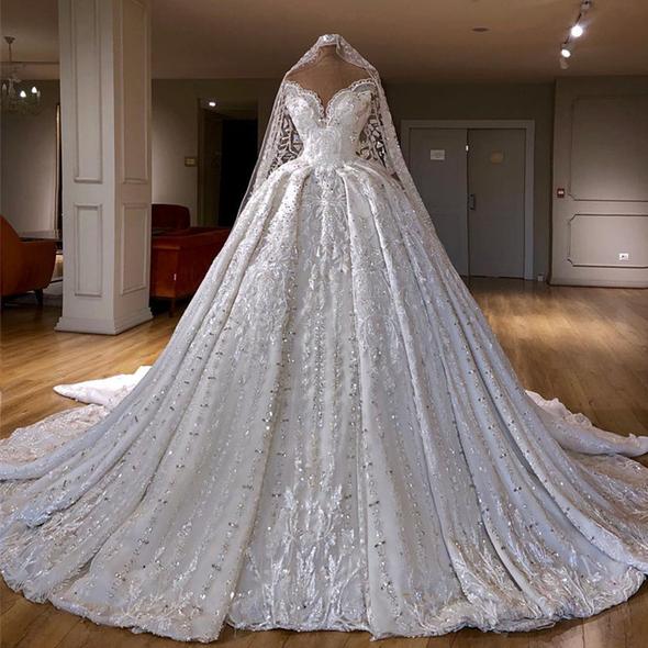 Luxury Beaded A-Line Wedding Dress Sweetheart Lace Appliques Wedding Gowns Custom Make Handmade Bridal Dress Prom Dress    cg20064